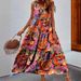 Women's Clothing long skirt loose casual floral casual V neck vest big swing dress_mkmklike.com