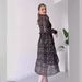 Women's Clothing women's fashion printed round neck high waist chiffon long sleeve dress_mkmklike.com