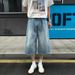 American Retro Washed Cropped Jeans For Men, Summer Casual Versatile Sporty Loose Wide-leg Straight Shorts_mkmklike.com
