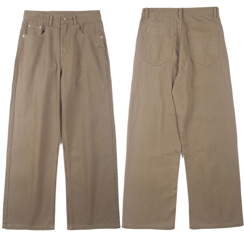 Men's Clothing Wearautumn New Minimalist Brown Jeans Men's Trendy All Match Loose Straight Wide Leg Pants_mkmklike.com