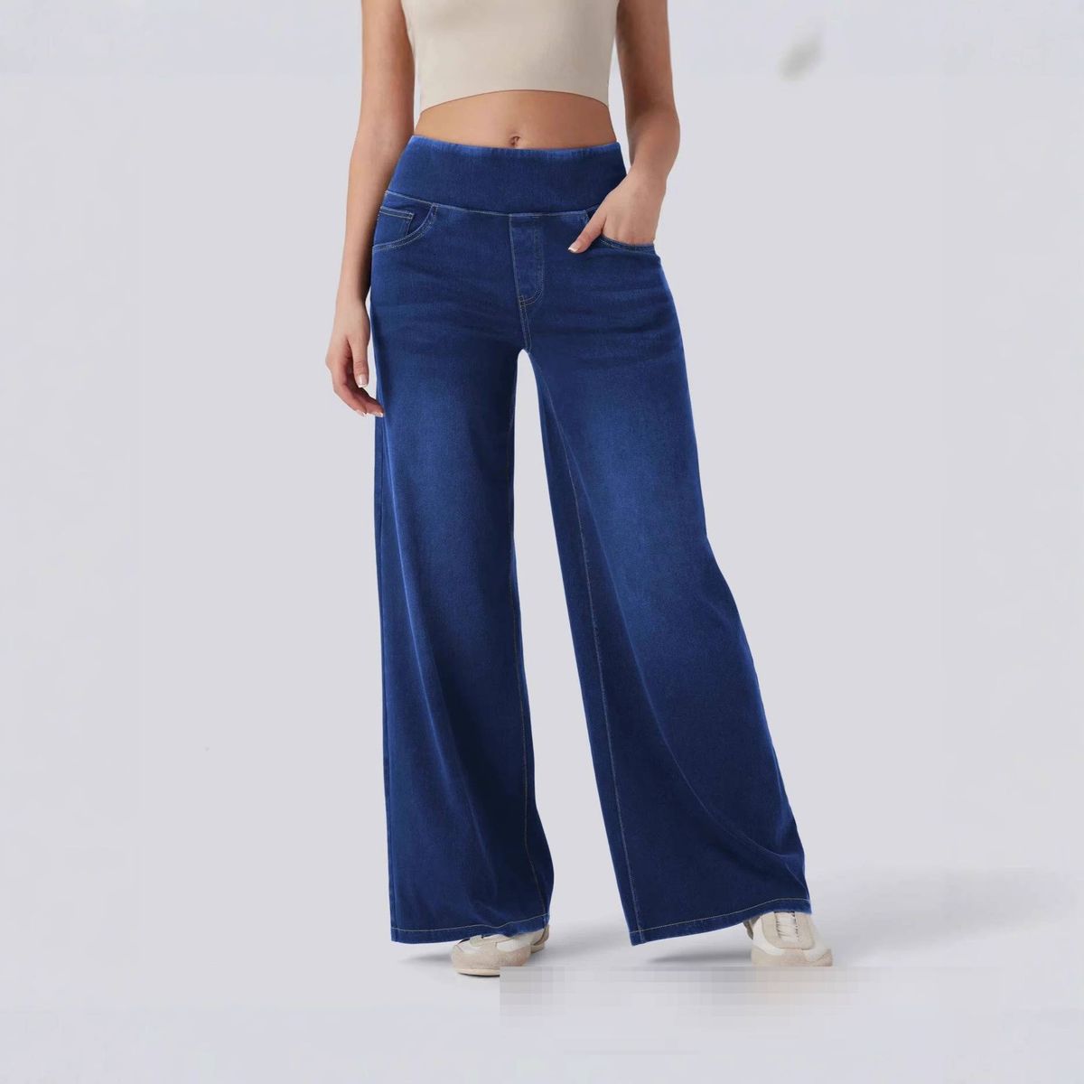 High-Waisted Wide Leg Jeans For Women - Stretch Zip-Fly Trousers With Vintage Wash, Comfortable Straight Cut Denim Pants (S-5XL)_mkmklike.com