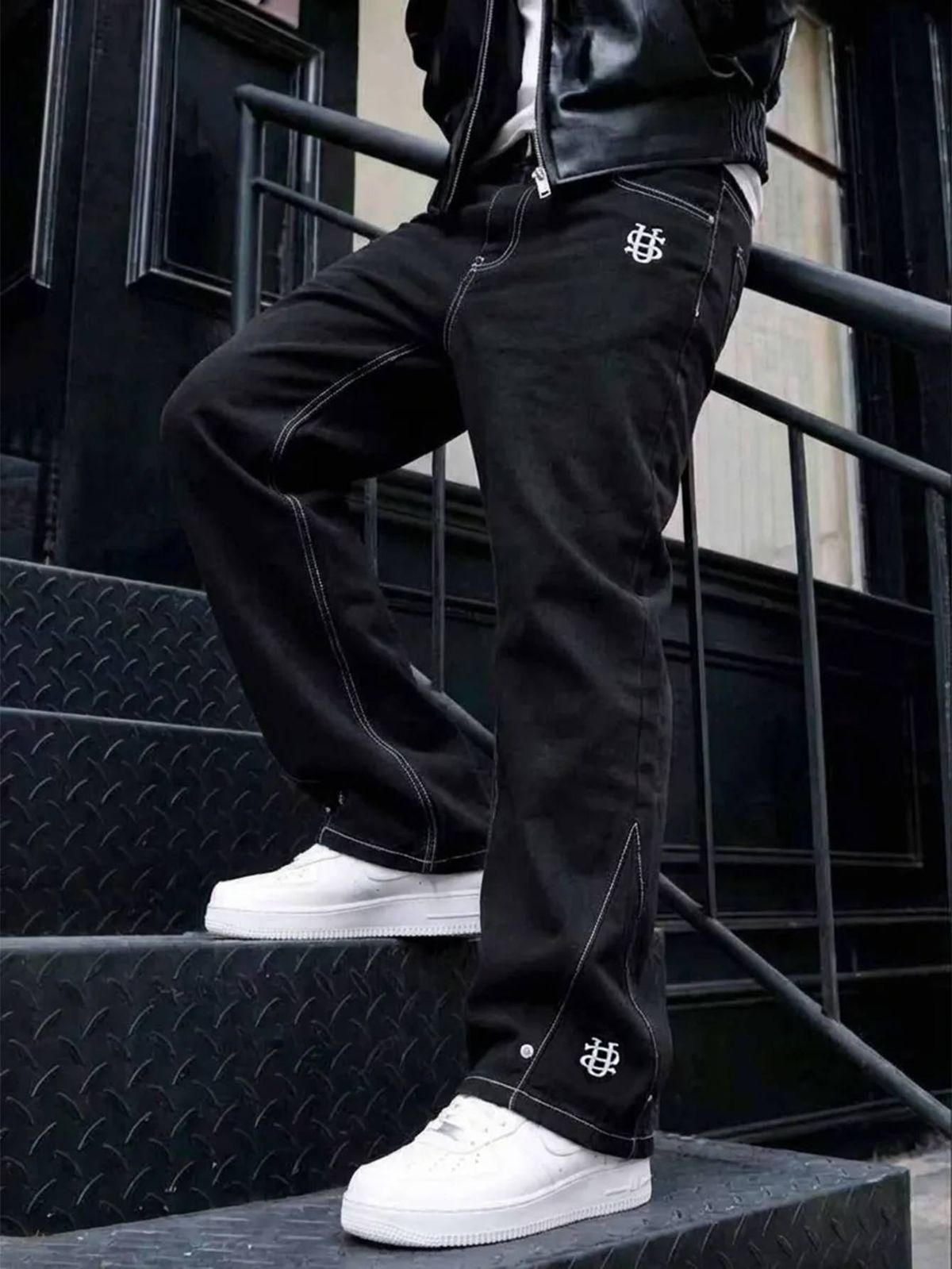 Men's Clothing "US" European And American Style Retro Washed Embroidered Straight Leg Jeans_mkmklike.com