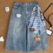 Unisex Distressed Denim Capri Pants Retro Style Embroidered Baggy Fit Knee-Length Shorts Comfortable Men's Clothing_mkmklike.com