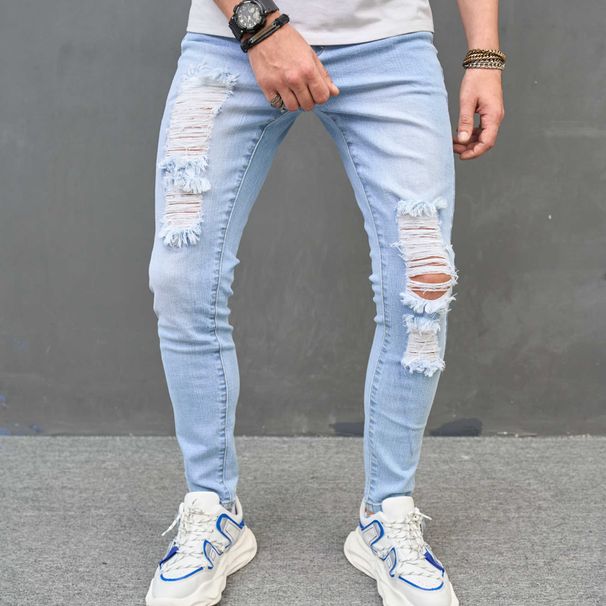 Men's Clothing Personalized Trendy New Casual Jeans Men's Slim Ripped Trousers High Street Tights_mkmklike.com