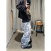 Men's American Style Hip Hop Double Waist Patchwork Jeans Midweight Cotton Wide Leg Pants Black Blue Digital Print For Spring/Summer_mkmklike.com