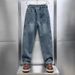 American Casual Jeans Men's Trendy High Street Loose Straight Youth Striped Patchwork Wide Leg Pants_mkmklike.com