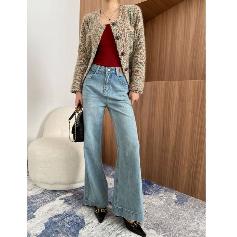 Women's Clothing High Waist Wide Leg Stretch Denim Jeans - Soft Washed Comfortable Casual Pants For Autumn_mkmklike.com