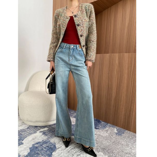 Women's Clothing High Waist Wide Leg Stretch Denim Jeans - Soft Washed Comfortable Casual Pants For Autumn_mkmklike.com