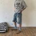 Unisex Casual High End Heavyweight Washed Denim Shorts Mid Length With Front Back Patchwork Design Retro Wide Leg Five Point Shorts_mkmklike.com