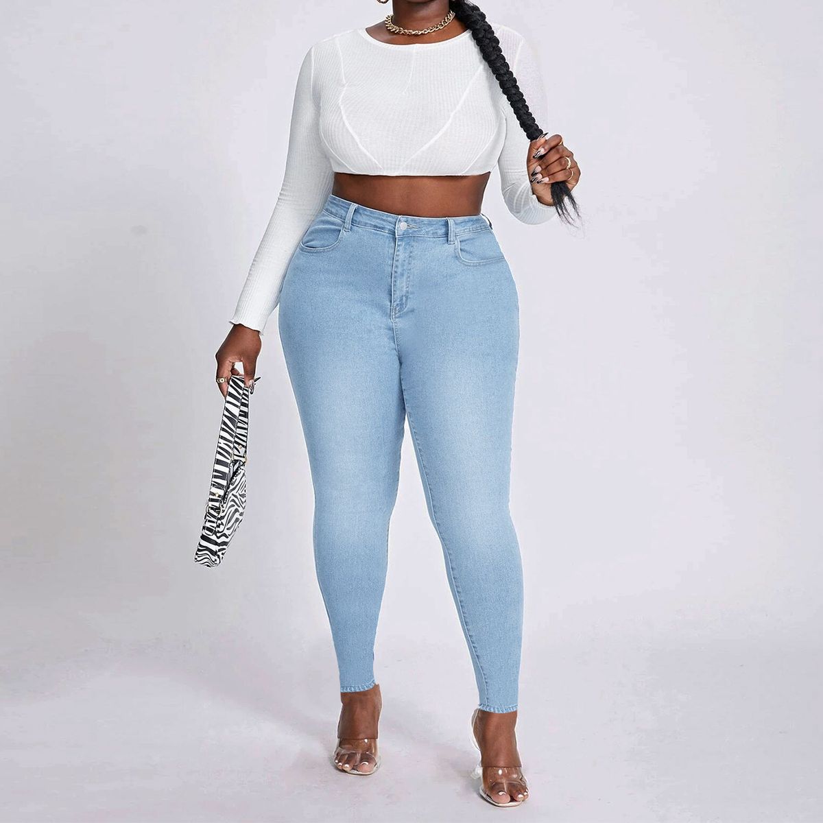Women's Plus Size High Stretch Skinny Jeans, Comfortable Denim Pants With Tummy Control For Curvy Figures_mkmklike.com