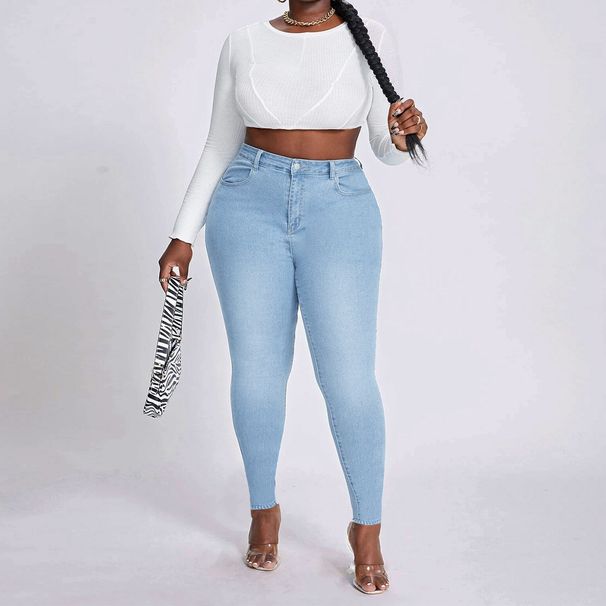 Women's Plus Size High Stretch Skinny Jeans, Comfortable Denim Pants With Tummy Control For Curvy Figures_mkmklike.com