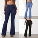 New Style Button Down Slim Fit Flared Jeans Women's High Waist Stitching Trousers In Stock_mkmklike.com