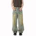 Men's Clothing Niche Personality Design Reverse Wear Distressed Retro Wide Leg Straight Washed Jeans Trend_mkmklike.com
