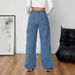 Jeans Women Denim Straight Wide Leg Pants 2025 Streetwear Button Pockets Mid Waist Lace Up Bow Washed Distressed Trousers_mkmklike.com