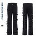 Dark Retro Light Style Stretch Flared Jeans With Double-Layer Distressed Hem & Ribbon Trim - Slim Fit, High Waist, Vintage Wash (Black)_mkmklike.com