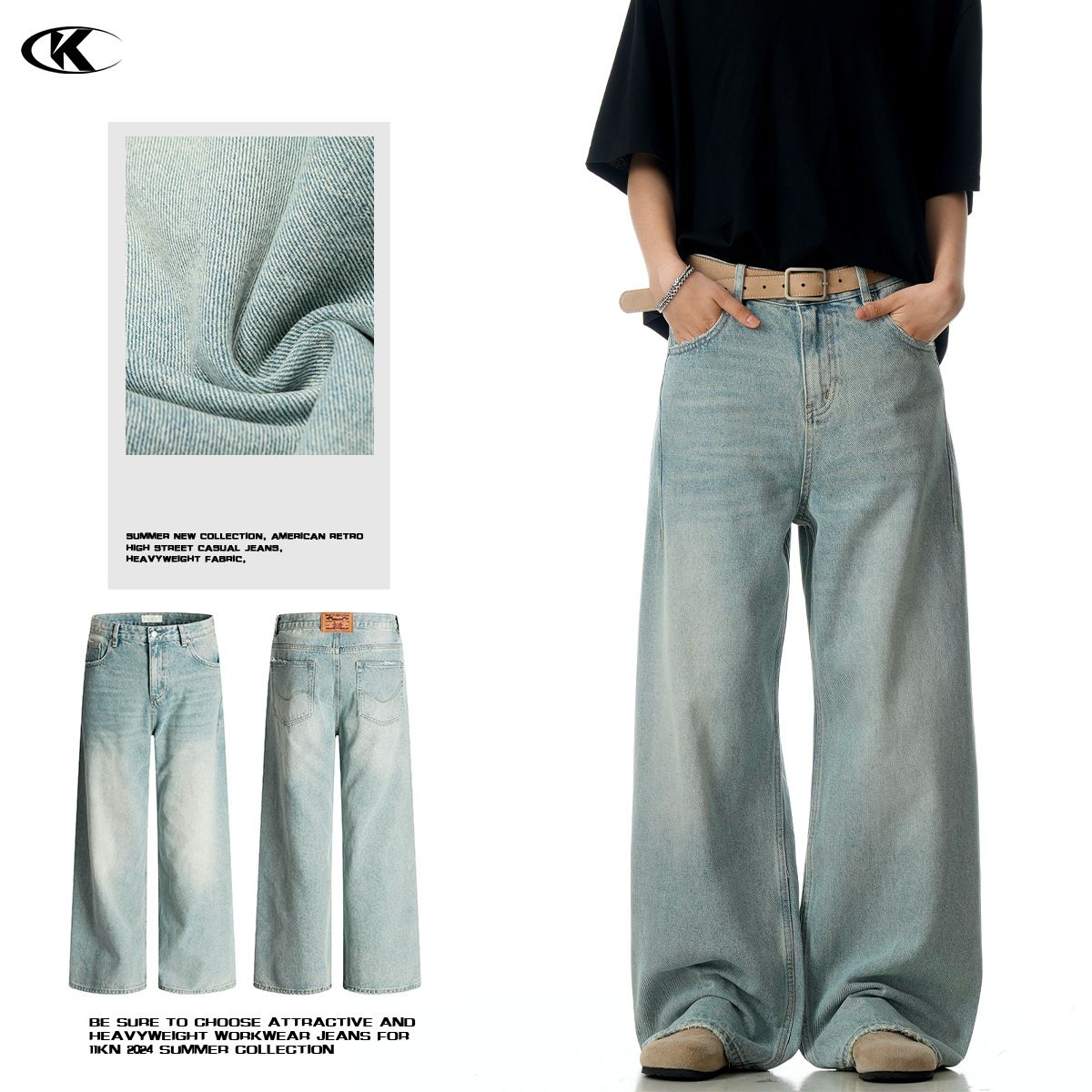 Men's Clothing Vintage American Style Light Blue Straight Leg Jeans For Men And Women - Comfortable, Relaxed Fit With Cat Whisker Wash_mkmklike.com