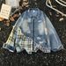 Men's Clothing Fashion Streetwear Patchwork Denim Jacket - Distressed Plaid & Asymmetrical Layering Coat For Men & Women (Blue/White)_mkmklike.com