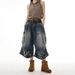 Men's Utility Cargo Denim Shorts Relaxed Fit Multi-Pockets Distressed Wash Mid-Rise Polyester Blend Sizes M-3XL_mkmklike.com