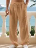 Men's Linen Casual Classic Straight-leg Pants, Breathable, Comfortable, And Stylish Long Pants, Suitable For Outdoor Travel, Vacation, And Daily Wear_mkmklike.com