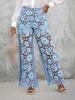 Women's Lace-Insert Distressed Jeans | Bohemian Embroidered Denim Pants With Cutout Details | Trendy Streetwear Fashion (Blue, S-3XL)_mkmklike.com