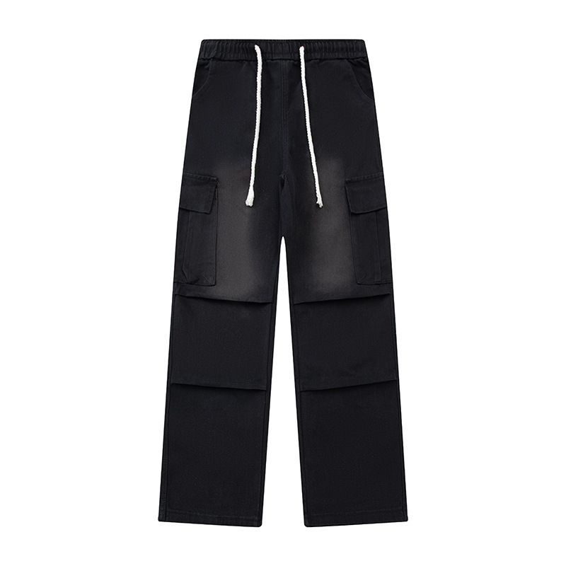Men's Pleated Workwear Jeans – Double 3D Pocket Retro Denim Pants With Distressed Wash, Relaxed Fit & Vintage Stitching, Wide-Leg Casual Trousers_mkmklike.com