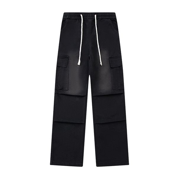 Men's Pleated Workwear Jeans – Double 3D Pocket Retro Denim Pants With Distressed Wash, Relaxed Fit & Vintage Stitching, Wide-Leg Casual Trousers_mkmklike.com