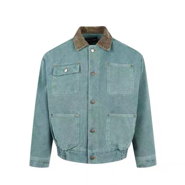 Autumn American Retro Washed Salted Distressed Short Wide Boxy Fit Cleanfit Men's Casual Jacket_mkmklike.com