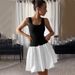 Women's Clothing fashion slim fitting one shoulder contrast color stitching pleated dress _mkmklike.com