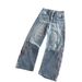 Men's Clothing Cross Border Retro Heavy Duty Floral Embroidered Wide Leg Jeans For Men And Women, High Street Fashion Trousers._mkmklike.com