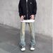 Men's Vintage High Street Vibe Washed Straight Leg Bootcut Jeans - Retro Yellow Mud Dye Denim Pants_mkmklike.com