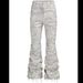 Unisex Distressed White Flared Jeans High Street Style Loose Fit Slimming Straight Leg Floor Length_mkmklike.com