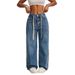 Women's Clothing Vintage Wide Leg Jeans For Women – High Waist, Relaxed Fit, Flared Trousers With Washed Denim & Beaded Details_mkmklike.com