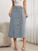 K Tethered Mid Skirt Elegant Women's Split Wrap Long Denim Skirt Loose Retro_mkmklike.com
