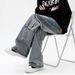 Men's Retro Blue Cargo Jeans High Street Style Loose Wide Leg Straight Leg Pants Multiple Pockets Casual Autumn Winter_mkmklike.com