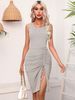 Women's Clothing Pit stripe drawstring wrap short vest skirt hip dress _mkmklike.com
