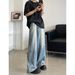 Trendy Brand Wide Leg Jeans for Men Loose plus Size Light Color Slightly Flared Hong Kong Style Spring Autumn New_mkmklike.com