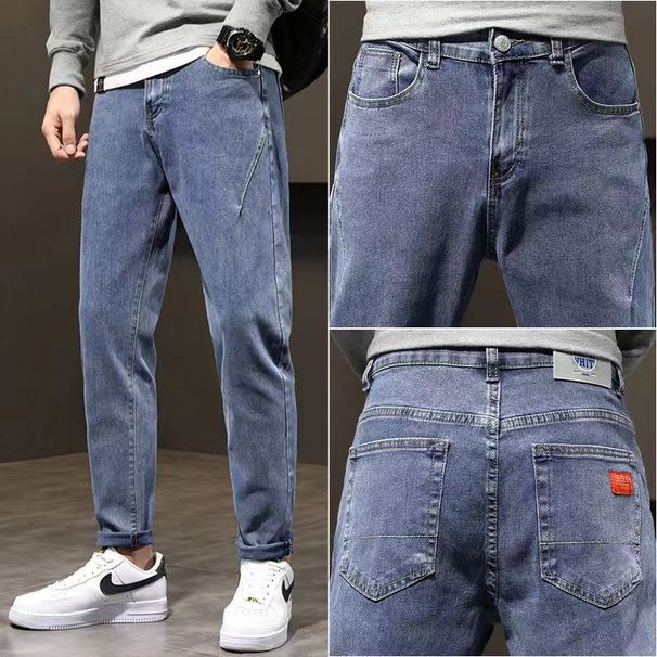 Retro Elastic Denim Loose Straight Faionable Mid Waist Zipper Fly High Rise Effectiven Men's Jeans_mkmklike.com