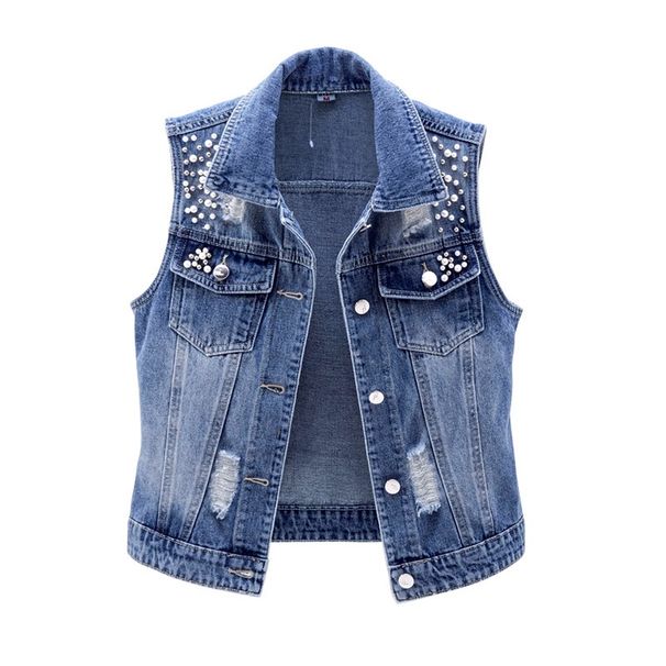 K Cowboy Vest Women's Short Style New Ripped Nail Bead Sleeveless Jacket Versatile Slim Fit Top_mkmklike.com