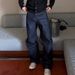 16oz Raw Selvedge Denim Jeans - Classic Straight Fit, Mid-Rise, Non-Stretch, Retro Indigo Blue For Men_mkmklike.com
