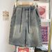 Men's Starry Sky Pattern Washed Denim Shorts Summer Thin Loose American Retro Style Trendy And Cool Five Point Shorts_mkmklike.com