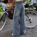 Women's Front Rhinestone Loose Wide Leg Pants Mid Waist Jeans Trousers Street Style Clothing_mkmklike.com