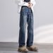 Autumn New Jeans Men's Fit Straight Tube Loose Trendy Brand American Retro Double Craft Washed Middle Waist Youth Large Size_mkmklike.com