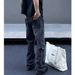 Men's Clothing New Straight Tube Micro Flared Workwear Jeans High Street Washed Gray Splicing Pants_mkmklike.com