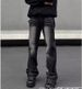 Retro Washed Flared Jeans for Men Slim Fit Straight Leg Black And Gray High Street Style Trendy Brand American Style_mkmklike.com