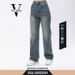 Women's Clothing Women's High-Waisted Relaxed Fit Stretch Denim Jeans - Cement Grey Wash, Comfortable Cotton Blend, Versatile Casual & Office Wear_mkmklike.com