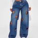 Women's American Style Hollow Out Heart Embroidered Wide Leg Pants Loose Floor Length_mkmklike.com