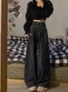 Retro Blue Wide-Leg Jeans For Women, 2024 Autumn New High-Waisted Versatile Loose Slimming Draped Floor-Length Pants_mkmklike.com