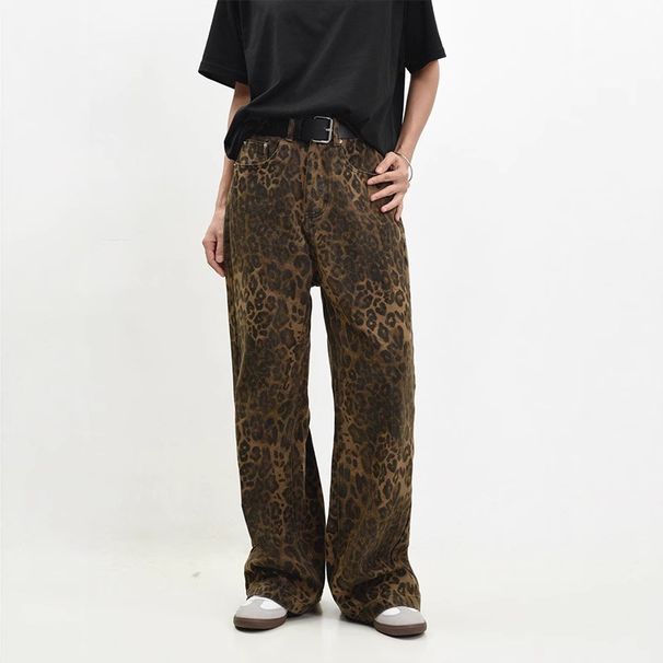 Wide Leg Jeans High Street Style For Men And Women Trendy Cool Straight Leg Leopard Print Couple Pants 2026 American Niche Brand_mkmklike.com