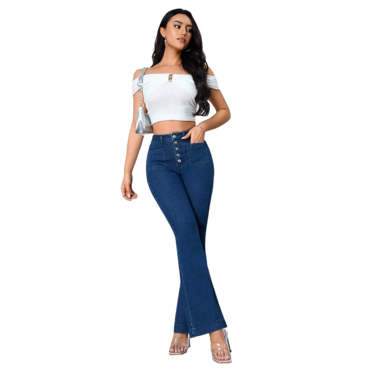 Women's Stretch Slim Fit Denim Trousers Fashionable Slightly Flared Clothing_mkmklike.com