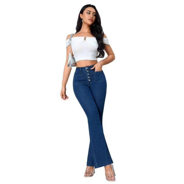 Women's Stretch Slim Fit Denim Trousers Fashionable Slightly Flared Clothing_mkmklike.com